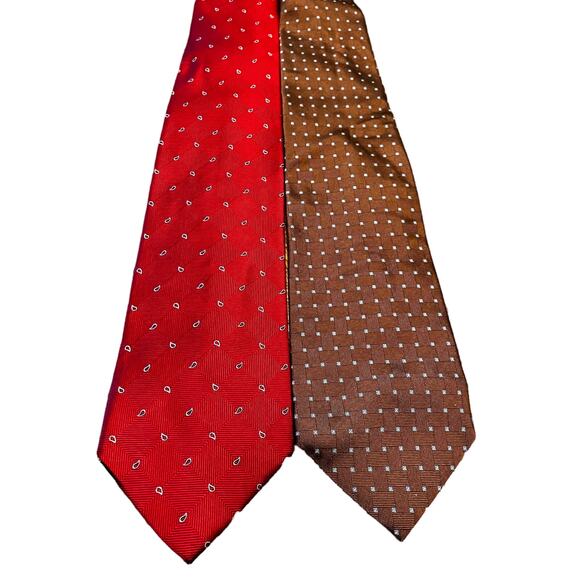 Brooks Brothers Tie Lot of 2, Brown and Red, Dots Paisley Patterns, Silk, 346 - Picture 1 of 4